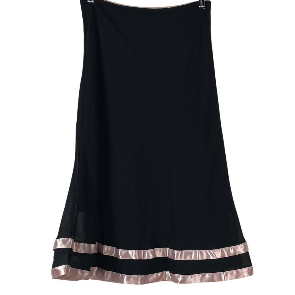 Vintage Y2K Women's Black w Pink Satin Stripe Skirt Fairy Core Whimsy 2000s